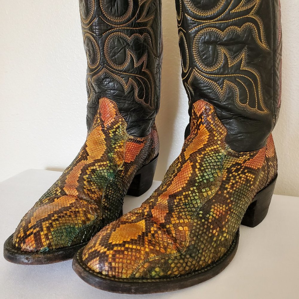 Anaconda 7 1/2 painted green yellow orange black western cowboy boots snakeskin